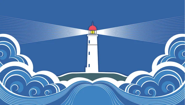 Lighthouse with blue sea.Vector symbol card — Stock Vector