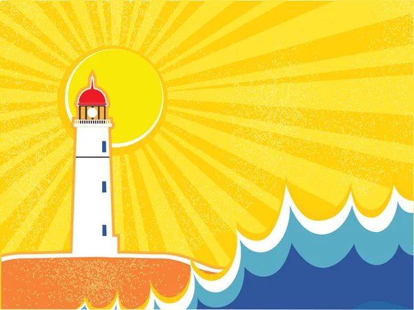 Meereshorizont. Vektorillustration mit Leuchtturm — Stockvektor