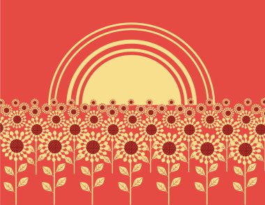 Sunflowers landscape background illustration.Graphic image clipart