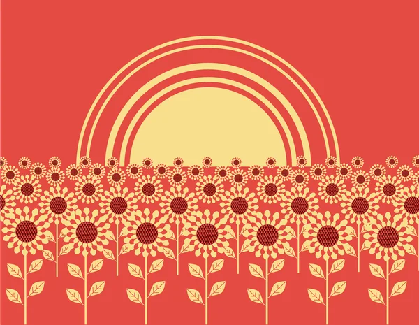 Ілюстрація пейзажного фону соняшників. Графічне зображення — стоковий вектор