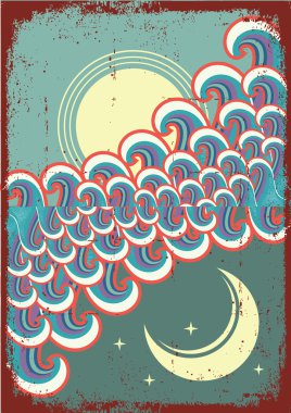 Güneş ile gökyüzü image.vector grunge illüstrasyon soyut ve moon