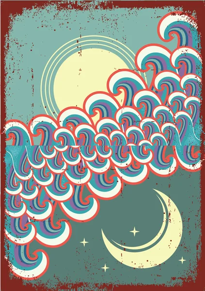 Abstrakte Himmelsdarstellung. Vektor Grunge Illustration mit Sonne und Mond — Stockvektor