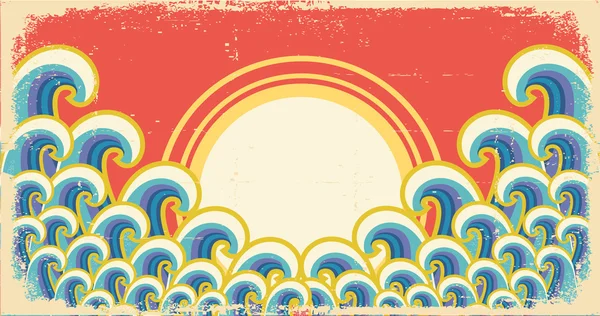 矢量抽象波浪插画与太阳在复古艾菲尔铁塔的背景 — 图库矢量图片