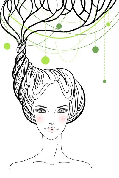 Menina bonita com árvore em seu cabelo —  Vetores de Stock