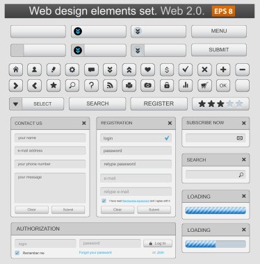 Web design elemets set white clipart