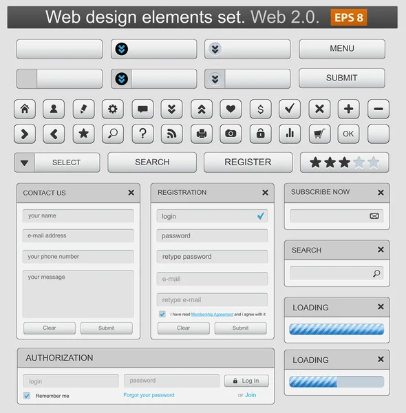 Elementos de diseño web set blanco — Vector de stock