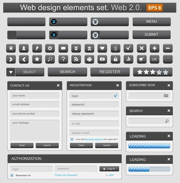 Web tasarım elemets siyah set — Stok Vektör