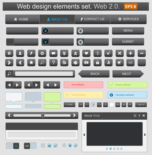 Elementos de web design conjunto preto — Vetor de Stock