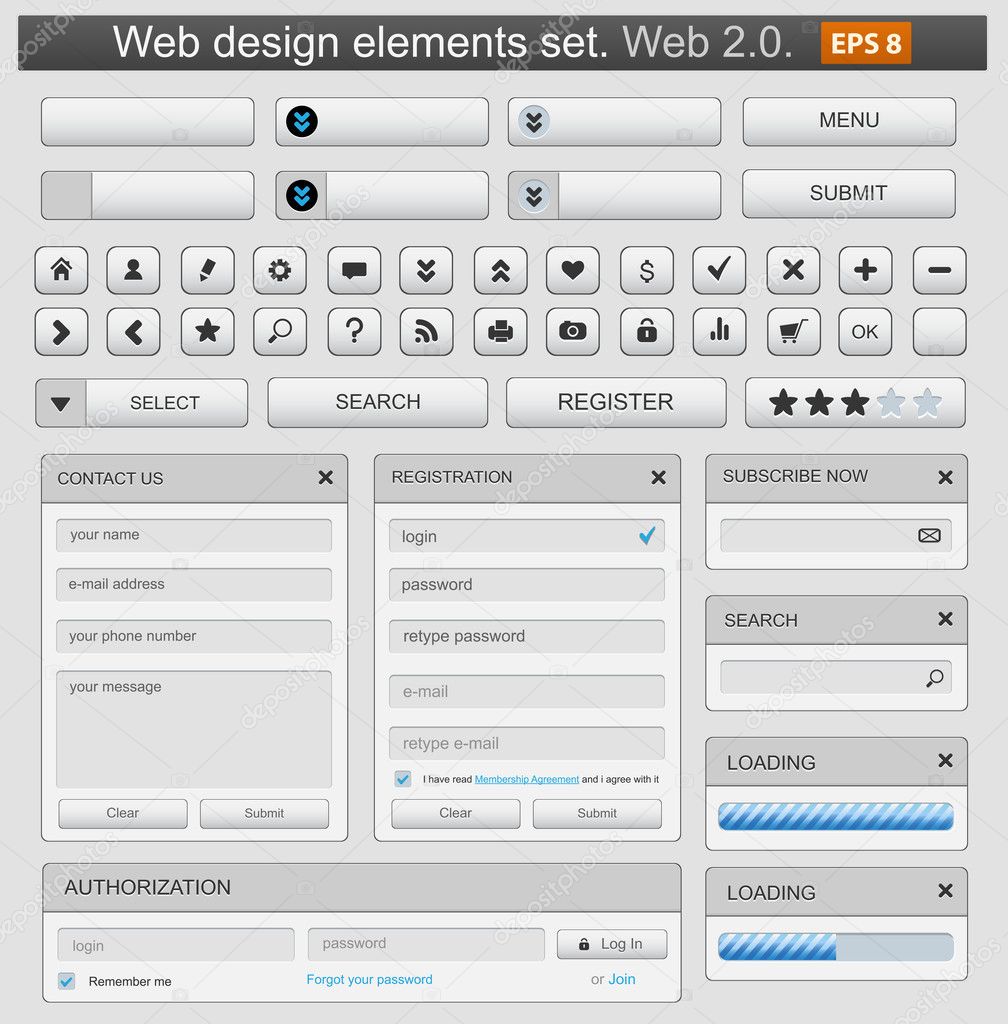 Web design elemets set white