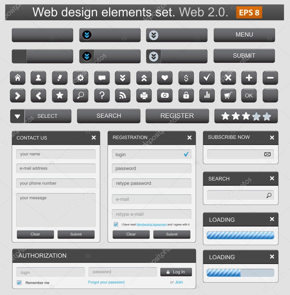 Web design elemets set black