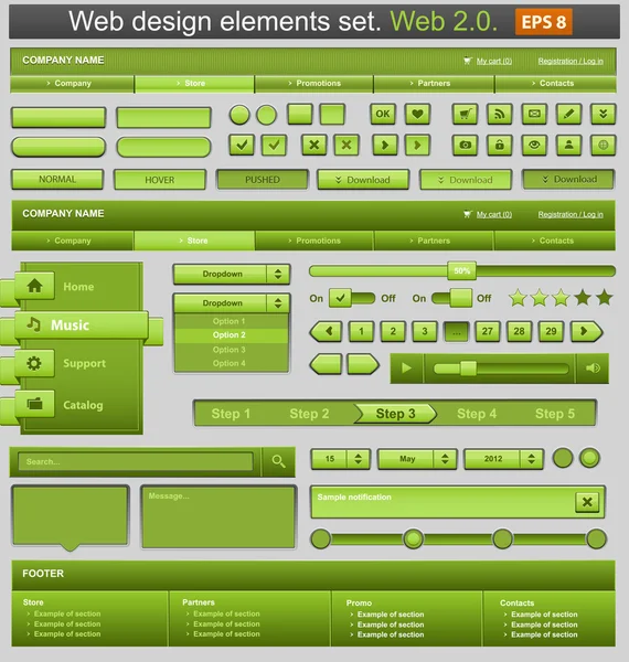 Yeşil web tasarım öğeleri kümesi — Stok Vektör