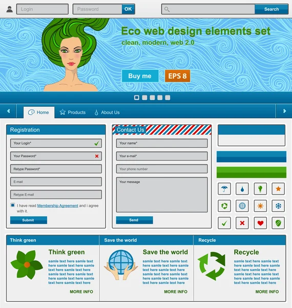 Set di elementi di design eco web — Vettoriale Stock