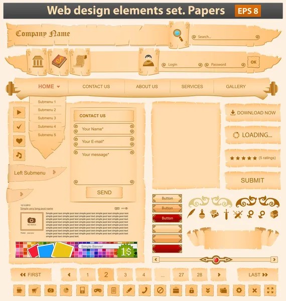 Web-Design-Elemente setzen Papier — Stockvektor