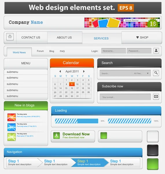 Set di elementi di design Web — Vettoriale Stock