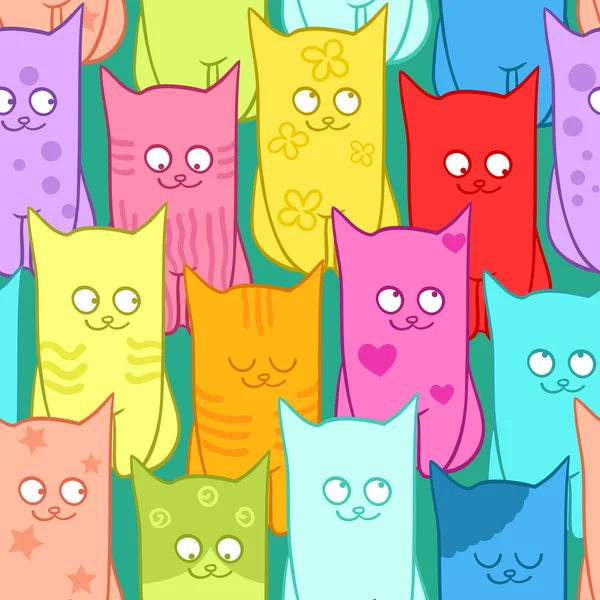 Sömlöst mönster med roliga katter färg — Stock vektor