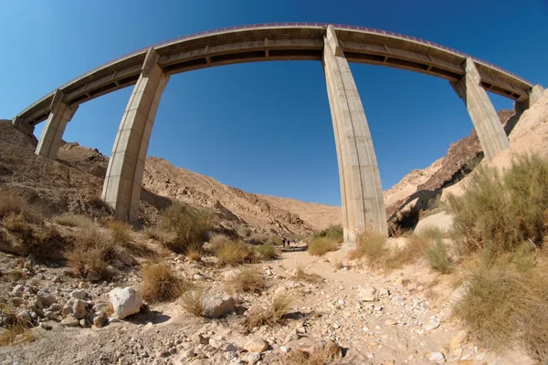 Fisgeye view of bridge in the desert — Stock Photo, Image