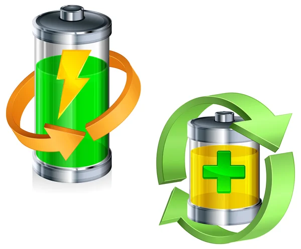 Batterij recycling concept op wit — Stockvector