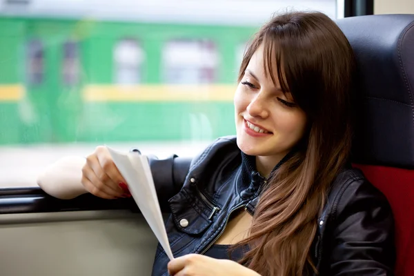 A woman in the train — Stock Photo, Image