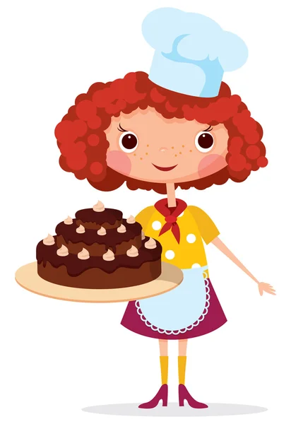 Girl cook with cake — Stock Vector