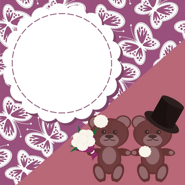 Весільна листівка з двома плюшевими ведмедями — стоковий вектор