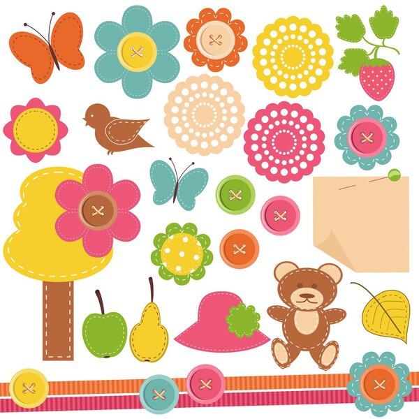 Scrapbook objects on white background