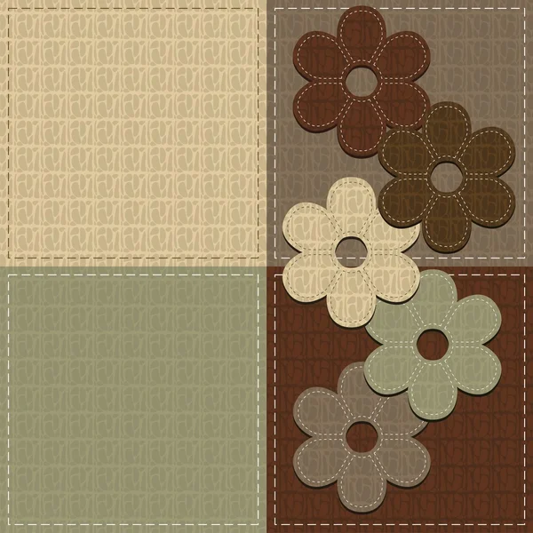 4 つのシームレスな革背景とスクラップ ブックの花 — ストックベクタ