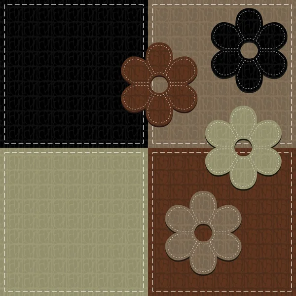 Fyra sömlös läder bakgrunder och scrapbook blommor — Stock vektor