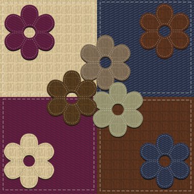 Four seamless leather backgrounds and scrapbook flowers clipart