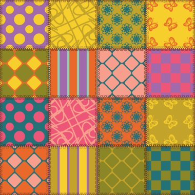 Patchwork background with different patterns clipart