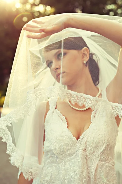 Gyönyörű menyasszony esküvői ruhában — Stock Fotó