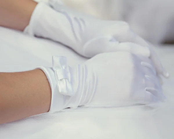 stock image Closeup wedding gloves