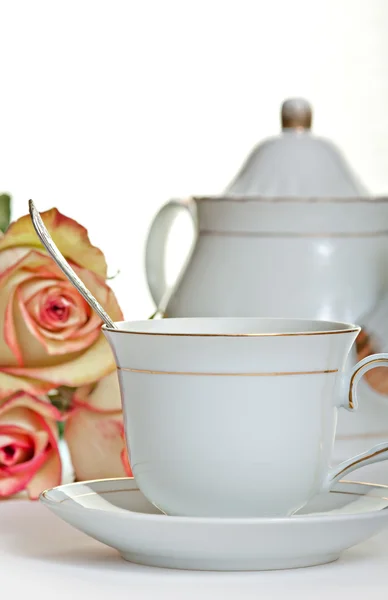 Egy csésze tea és teáskanna. — Stock Fotó