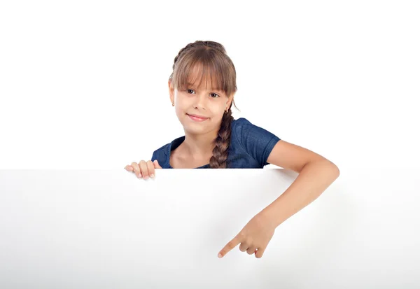 Cute caucasian girl with blank board — Stock Photo, Image