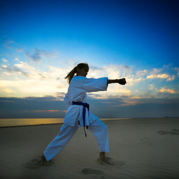 Karate en la playa del atardecer —  Fotos de Stock