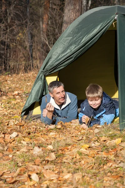 秋の森のテント — ストック写真
