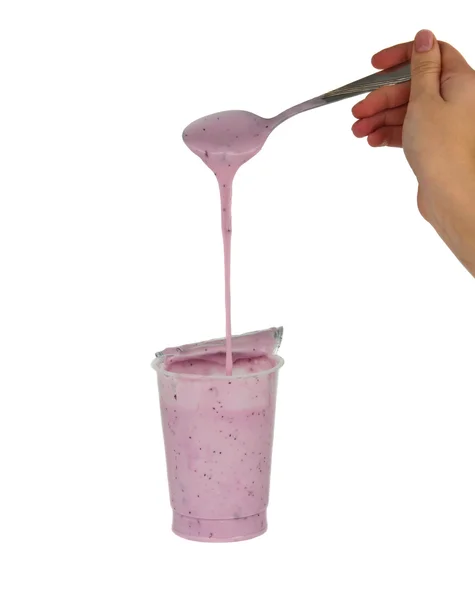 Iogurte de mirtilo isolado — Fotografia de Stock