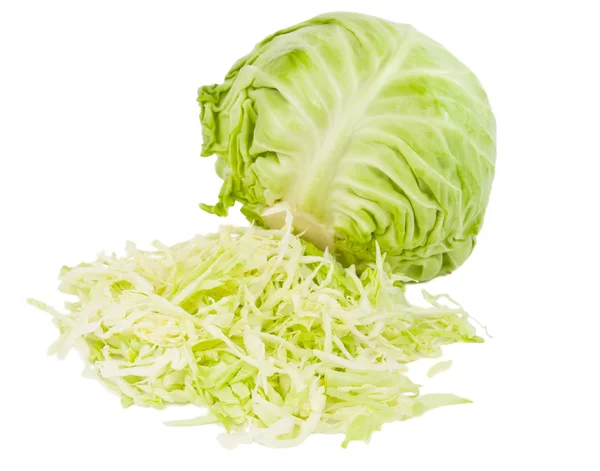 Fresh green cabbage with cut isolated — Stock Photo, Image