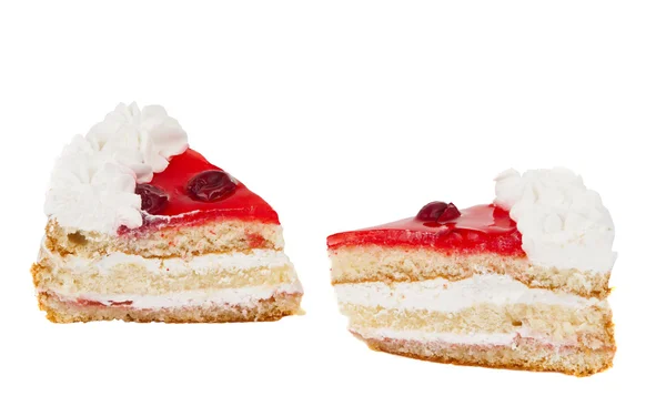 Piece of cake with cherries isolated — Stock Photo, Image