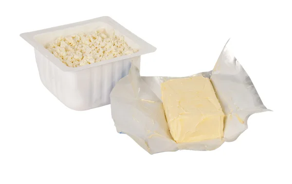 カッテージ チーズとバター — ストック写真