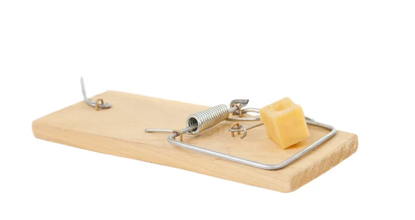 Mousetrap com queijo isolado — Fotografia de Stock