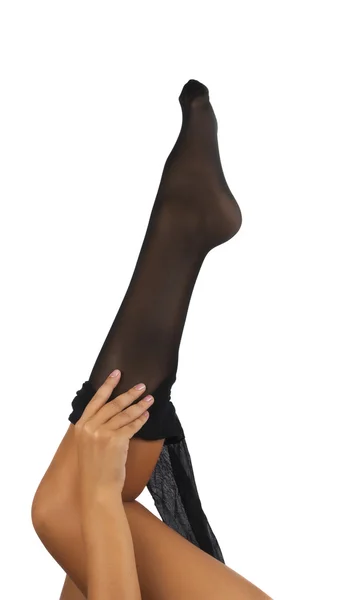 Mulheres bonitas pernas em meias — Fotografia de Stock