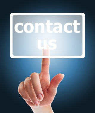 Hand pushing contact us button clipart