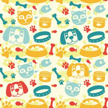 Bright seamless pattern with funny cat and dog