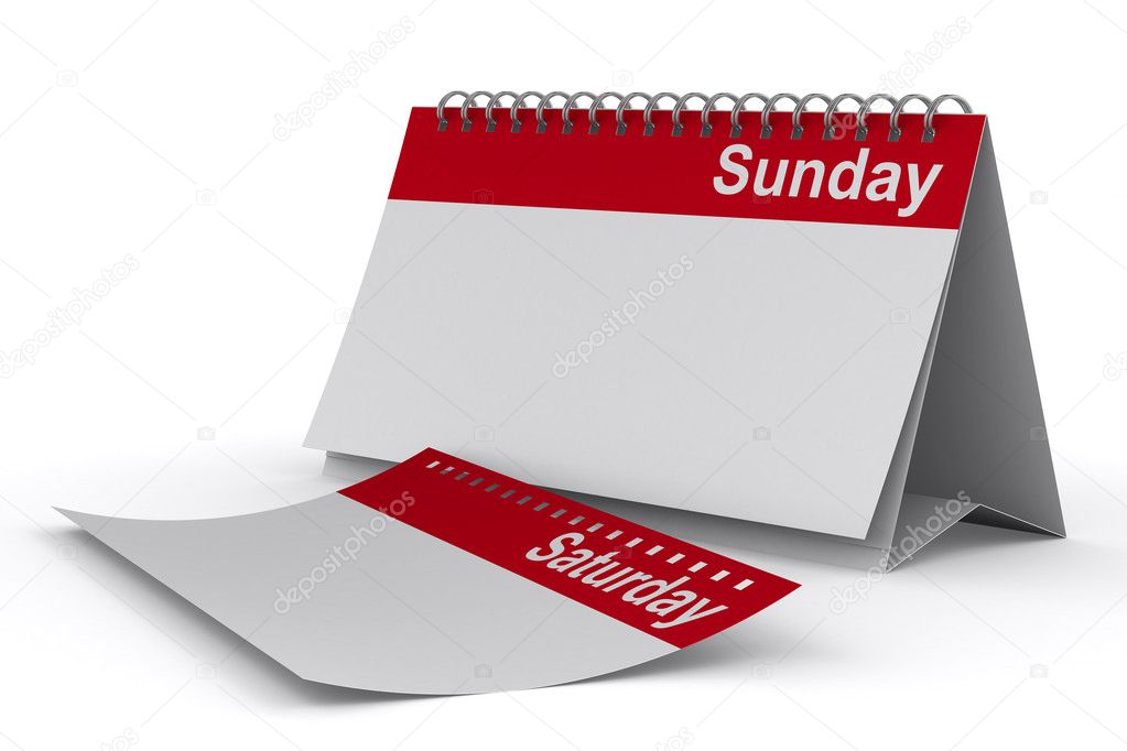 Calendar for sunday on white background. Isolated 3D image