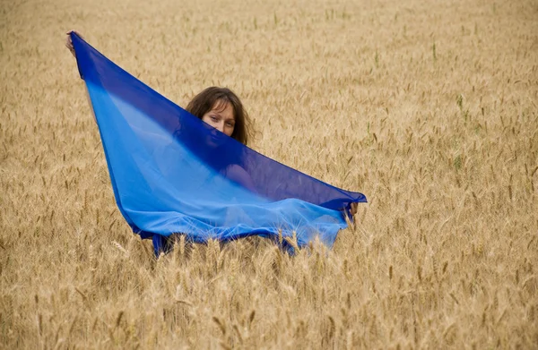 Beautiful woman on a wheat field — Stock Photo, Image