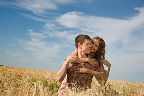 stock image Loving couple on wheat field