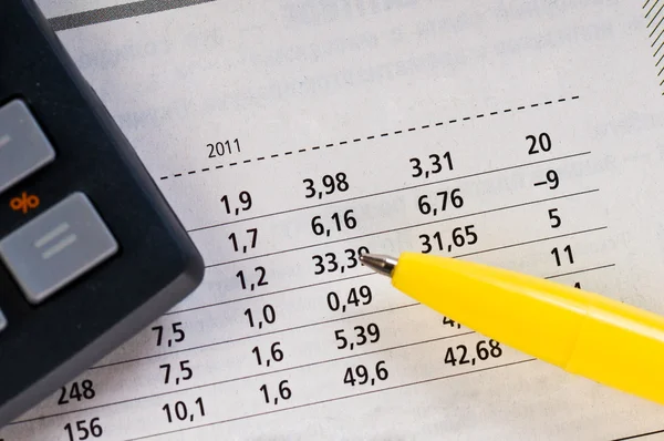 Financial figures and pen — Stock Photo, Image