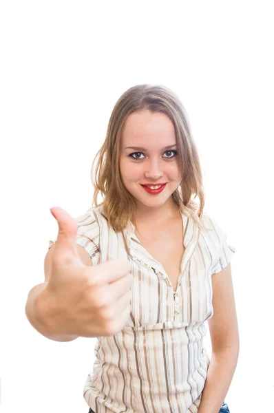 Portrait of a girl with a thumb up — Stock Photo, Image