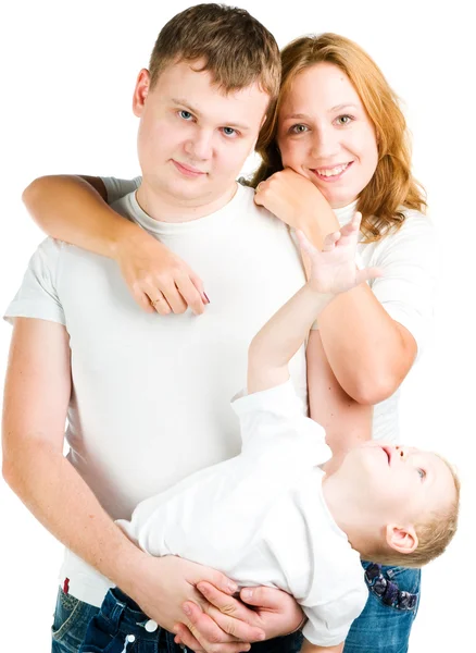 De jonge familie portret op wit — Stockfoto