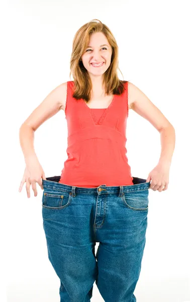 Een slank jonge vrouw maakt goed dieet — Stockfoto
